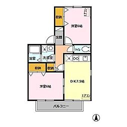 東武東上線 川越駅 徒歩13分の賃貸アパート 1階2DKの間取り