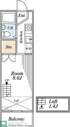 東武東上線 坂戸駅 徒歩13分の賃貸アパート 2階ワンルームの間取り
