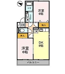 東武東上線 上福岡駅 徒歩10分の賃貸アパート 1階2DKの間取り