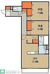 東武東上線 川越駅 徒歩5分の賃貸アパート 2階2LDKの間取り