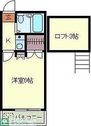 東武東上線 坂戸駅 徒歩18分の賃貸アパート 2階1Kの間取り