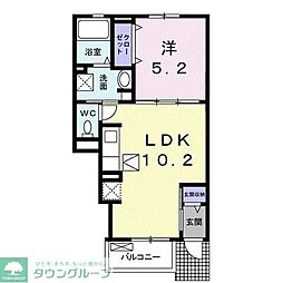 東武東上線 若葉駅 徒歩10分の賃貸アパート 1階1LDKの間取り
