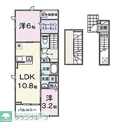 東武東上線 坂戸駅 徒歩7分の賃貸アパート 3階2LDKの間取り