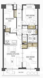 サンライフ東川口 3LDKの間取図画像