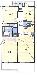 グリーンパーク鳩ヶ谷B棟 3DKの間取図画像
