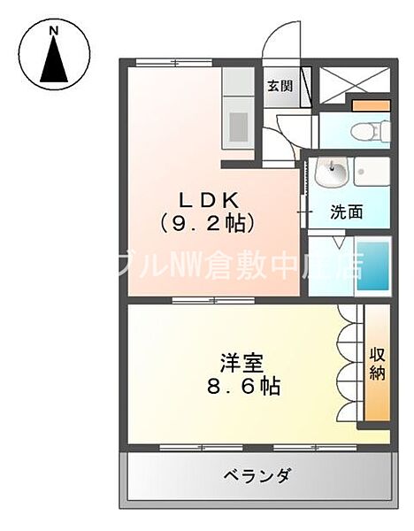 岡山県倉敷市西阿知町(賃貸アパート1LDK・1階・41.04㎡)の写真 その2