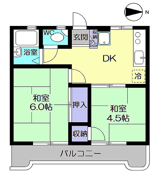 多摩ハイツ 205｜東京都あきる野市野辺(賃貸マンション2DK・2階・35.41㎡)の写真 その2