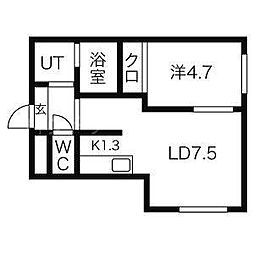 シェリエ平岸 4階1LDKの間取り
