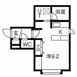 Roi Ciel (ロワ シエル) 4階1Kの間取り