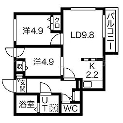 ブランシャールALAIN東札幌 3階2LDKの間取り