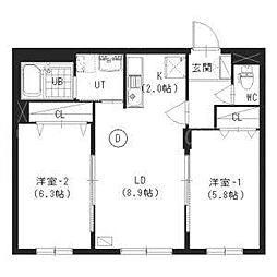 ワイズ白石 3階2LDKの間取り