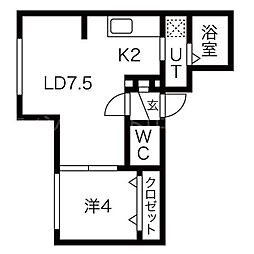 ラフィーネ学園前III 1階1LDKの間取り