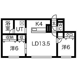フェリース豊平 1階2LDKの間取り