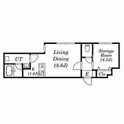 エルシア北2条 3階1LDKの間取り