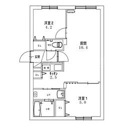 viride tres (ウィリデ　トレース) 1階2LDKの間取り