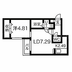 エイワイエーヒルズ 3階1LDKの間取り