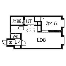 ロワ・ボヌール 3階1LDKの間取り