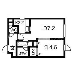 ブランノワール中の島 1LDKの間取図画像