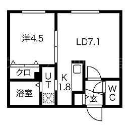 ガーデンコート美園 1LDKの間取図画像