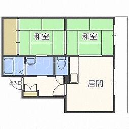 中の島三和ハイツ 2DKの間取図画像