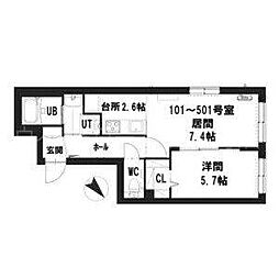 グランメール 豊平公園駅前 1LDKの間取図画像