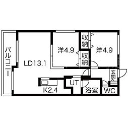 BlancShard東屯田通り 2LDKの間取図画像