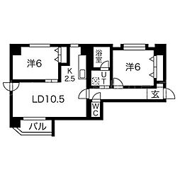 ラフィネ豊平 2LDKの間取図画像
