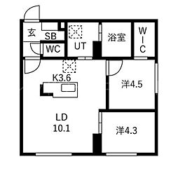 リガーレ月寒東 2LDKの間取図画像