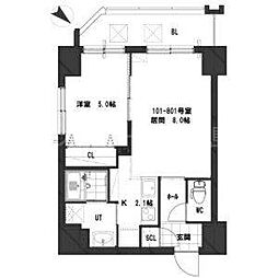 グランメールK&Y美園 1LDKの間取図画像