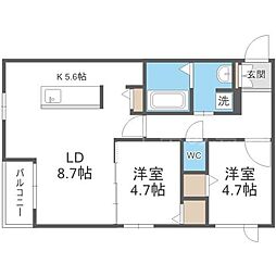 RITSGRANDE菊水上町 2LDKの間取図画像