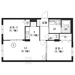 フレシール平岸 2LDKの間取図画像