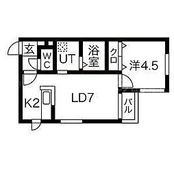 アール南郷16 1LDKの間取図画像