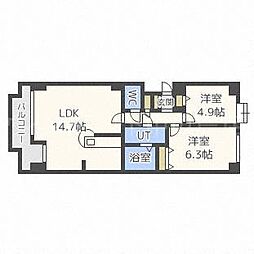 ルミファ中の島 2LDKの間取図画像