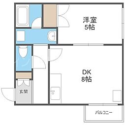 ハイエスト中の島 1DKの間取図画像