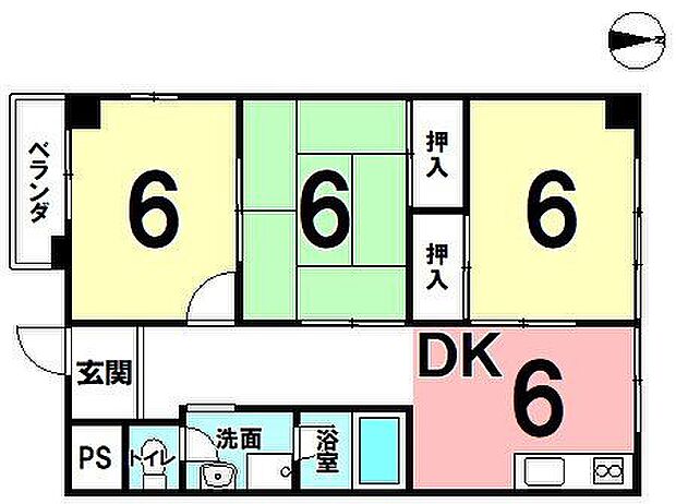 桃山ホームプラザ(3DK) 4階の間取り