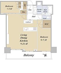 シティタワー神戸三宮 24階2LDKの間取り