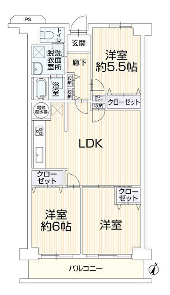 本厚木スカイハイツ(3LDK) 2階の間取り