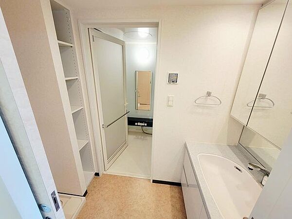 収納たっぷりの洗面化粧台でスキンケア用品やお掃除用品、タオルなどもすっきり収納できそうですね！