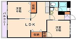 JR筑豊本線 新飯塚駅 徒歩12分の賃貸マンション 1階2LDKの間取り