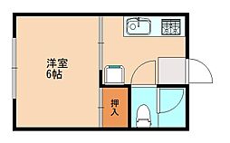 クローバーハウス 2階1DKの間取り