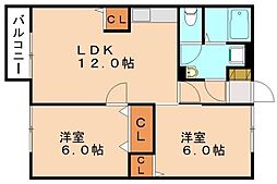JR筑豊本線 飯塚駅 4.2kmの賃貸アパート 2階2LDKの間取り