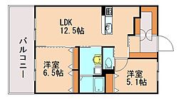 リバーサイド・aiII 1階2LDKの間取り