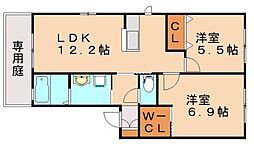 JR筑豊本線 新飯塚駅 徒歩27分の賃貸アパート 2階2LDKの間取り