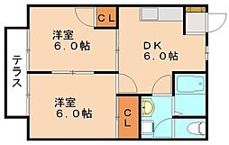 JR筑豊本線 飯塚駅 4.2kmの賃貸アパート 1階2DKの間取り