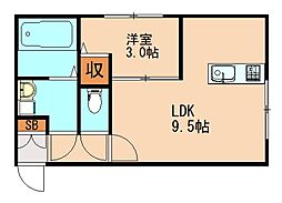 サンリーヴ菰田 3階1LDKの間取り