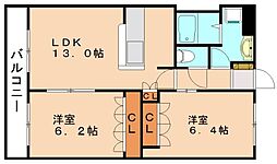 JR筑豊本線 飯塚駅 4.8kmの賃貸アパート 1階2LDKの間取り