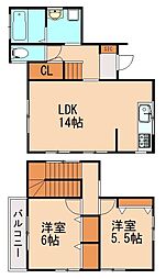 セゾン山野 1階2LDKの間取り