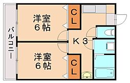 JR筑豊本線 飯塚駅 4.1kmの賃貸アパート 1階2Kの間取り