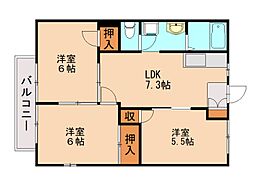 JR筑豊本線 飯塚駅 徒歩10分の賃貸アパート 2階3DKの間取り