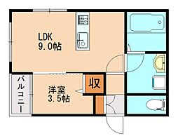リアンコート飯塚 3階1LDKの間取り